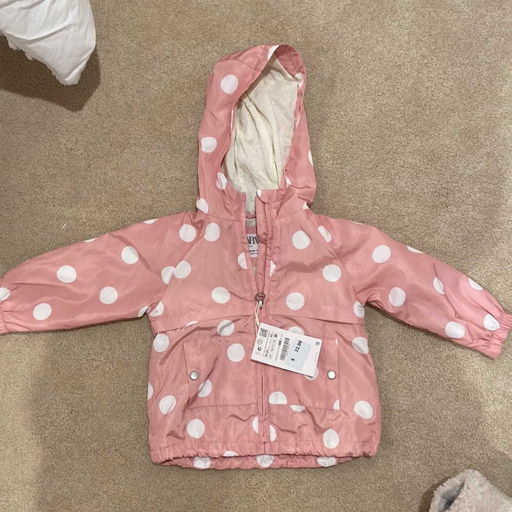 Zara Girls' Pink Polka Dot Hooded Raincoat